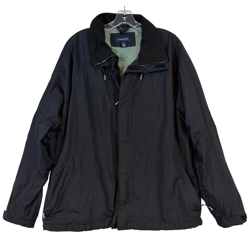 Lands End Mens Black Squall Jacket Full Zip Fleece Collar Coat M 38-40 Gorpcore